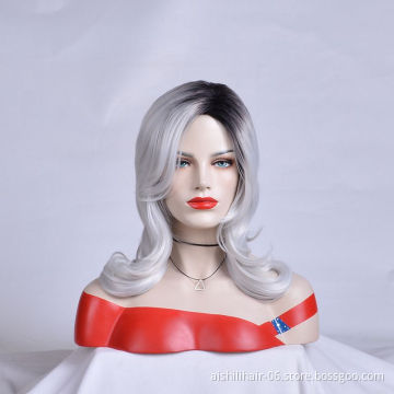 Popular dark gray wig synthetic hair trim lace front without gum long natural black 1B/ gray heat-resistant women's wig